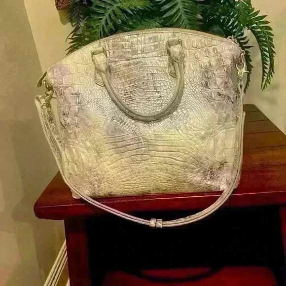 Brahmin Melbourne Collection Large Duxbury Crocodile-Embossed Dome Satchel Bag. - Picture 5 of 11